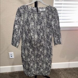 White House Black Market Black and Gray Long Sleeve Dress
